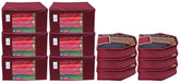 Kuber Industries Non Woven 6 Pieces Saree Cover/Cloth Wardrobe Organizer and 6 Pieces Blouse Cover Combo Set (Maroon)